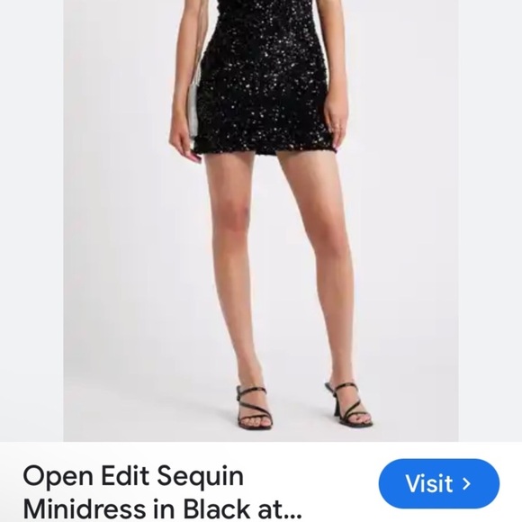 Open Edit Women’s Black Sequin Mini Dress Adjustable  Straps New Small - Picture 3 of 16